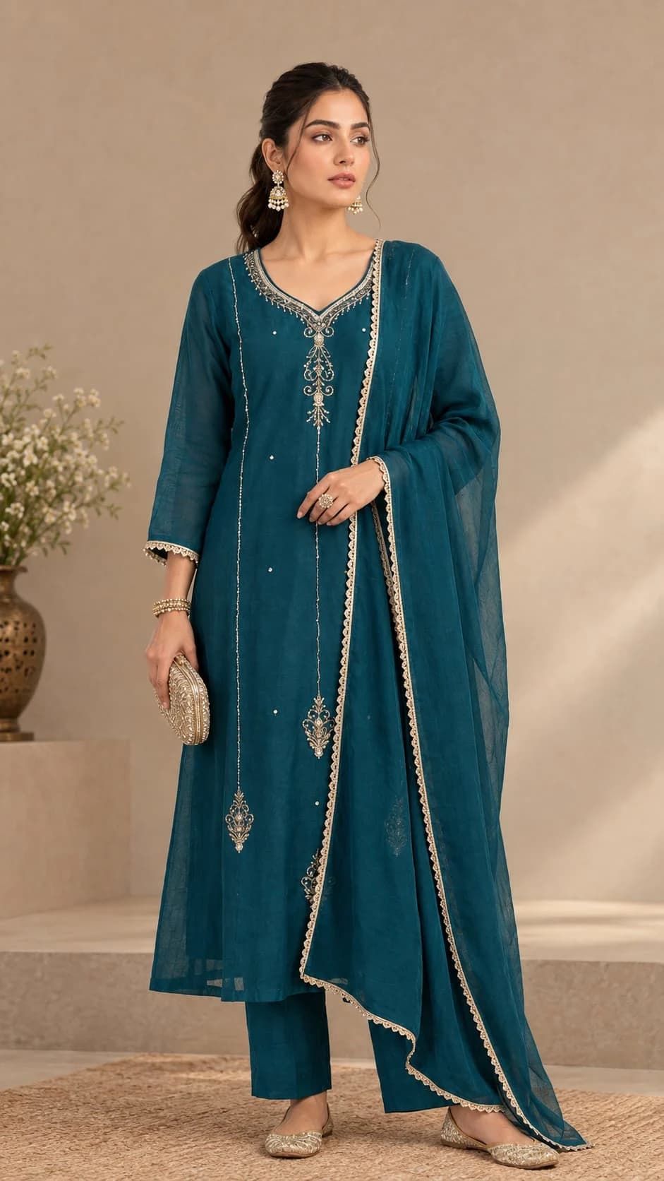 Pipeline handwork A-Line Kurta Set