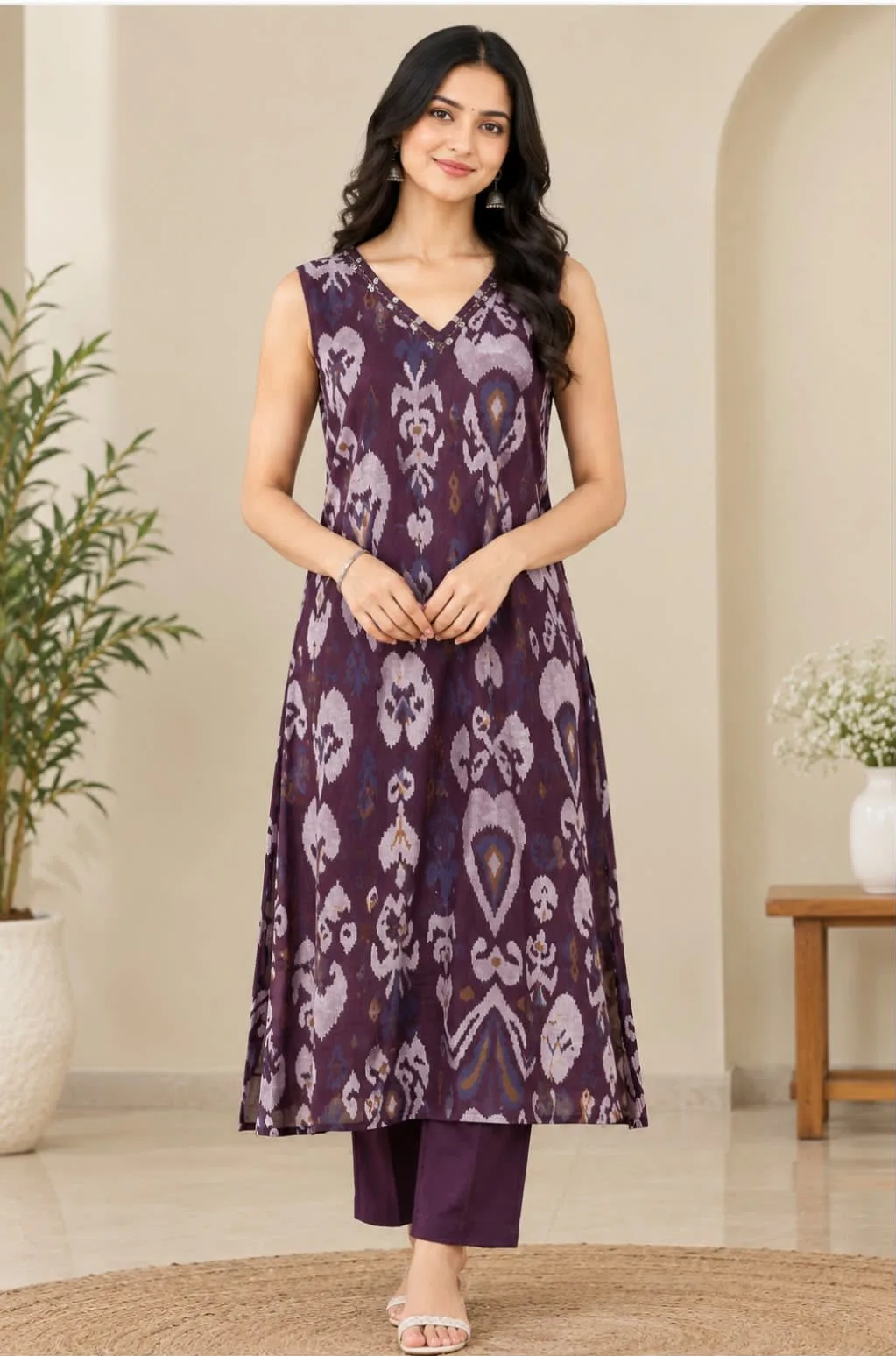 Plum Ikat Print Co-Ord Set - Dark Plum Purple